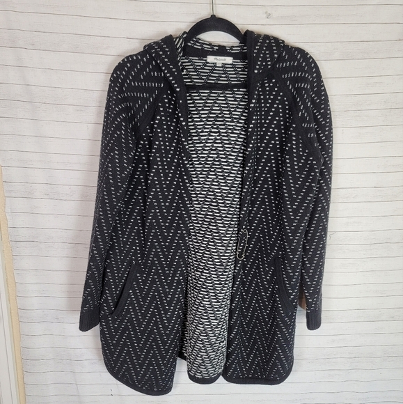 MADEWELL Hooded Herringbone Cardigan Sweater in Black, sz XS - Picture 2 of 16